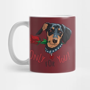 Dog breed Dachshund with red flower Mug